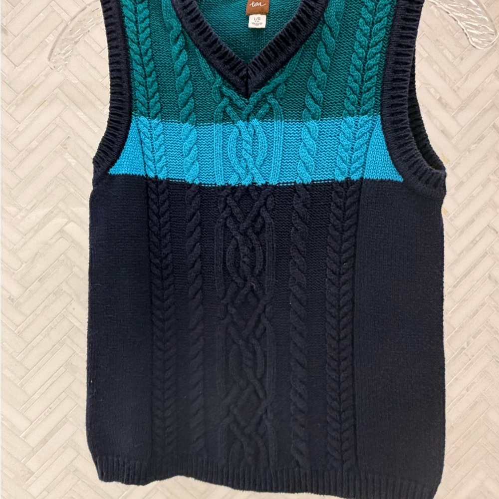 Tea Collection Kids Cable Knit Sweater Vest - Teal and Navy